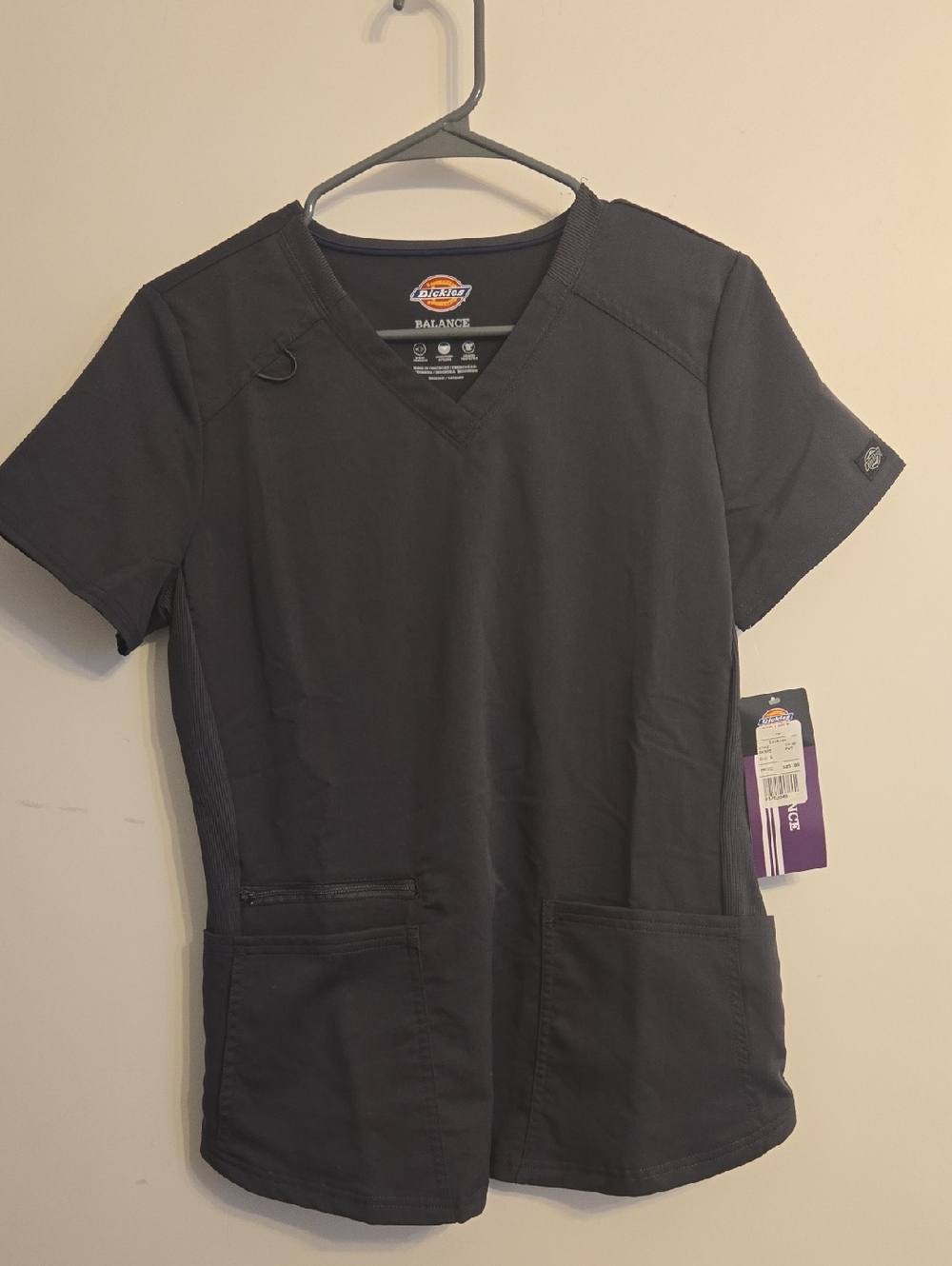 Dickies Black V-Neck Scrub Top with Utility Pockets